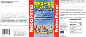 Yerba Prima Psyllium Bio 830g - étiquette avec informations nutritionnelles