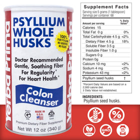 Yerba Prima Psyllium Coques Entières 12 oz sur une table