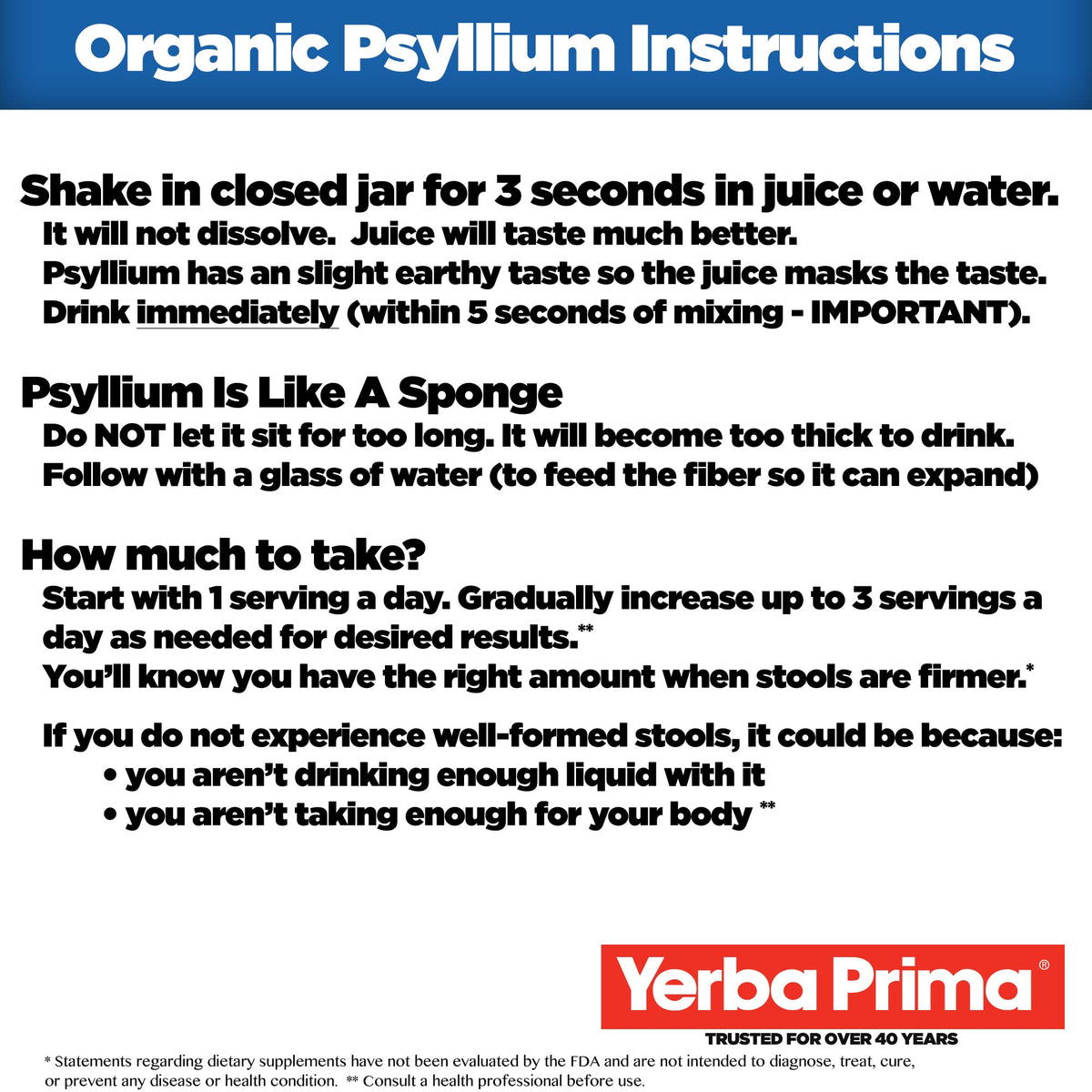 Yerba Prima Psyllium Entier Bio 20 oz contenu en poudre dans un verre