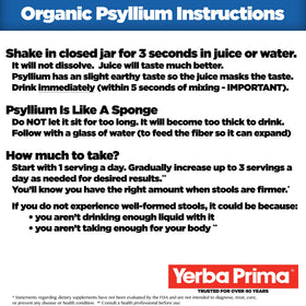 Yerba Prima Psyllium Entier Bio 20 oz contenu en poudre dans un verre