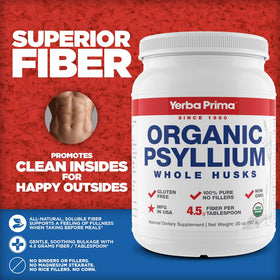 Yerba Prima Psyllium Entier Bio 20 oz sur un fond naturel