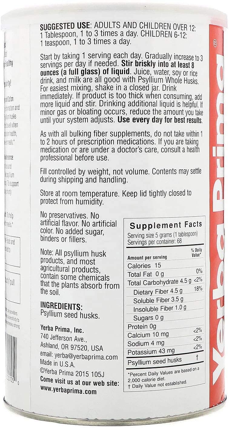 Yerba Prima Psyllium Husk avec des ingrédients naturels