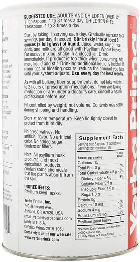 Yerba Prima Psyllium Husk avec des ingrédients naturels