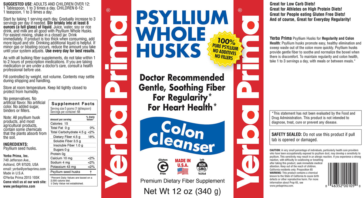 Yerba Prima Psyllium Husk avec un verre d'eau