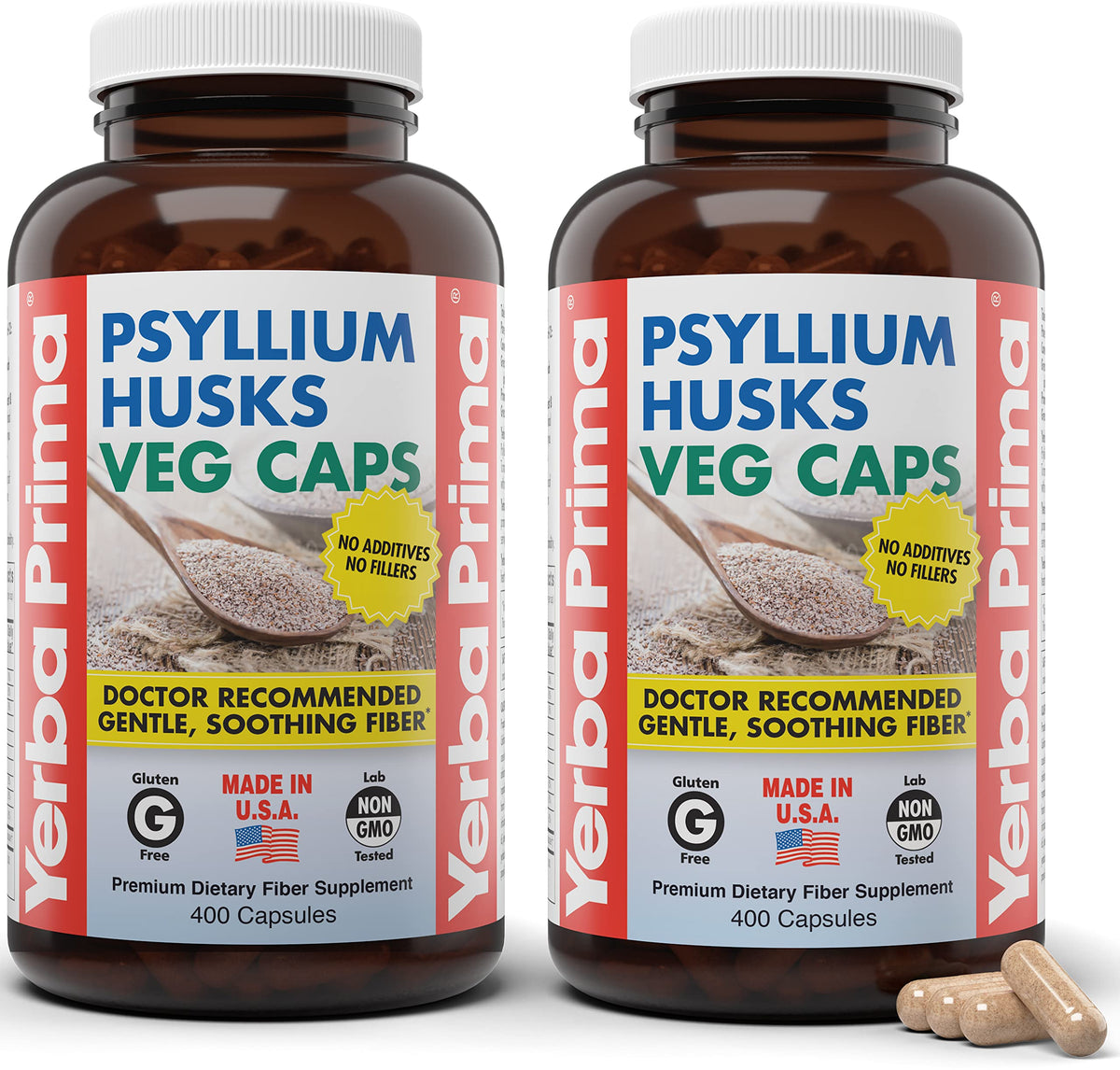 Yerba Prima Psyllium Husks 400 capsules, vue de l'emballage avant