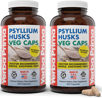 Yerba Prima Psyllium Husks 400 capsules, vue de l'emballage avant