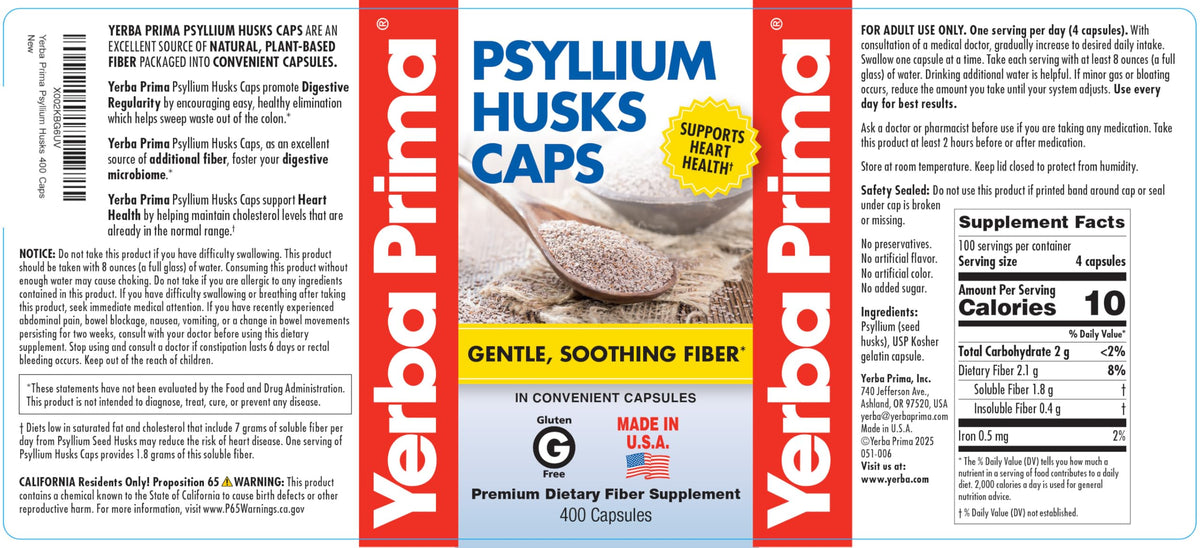 Yerba Prima Psyllium Husks Capsules - capsules dans un verre d'eau