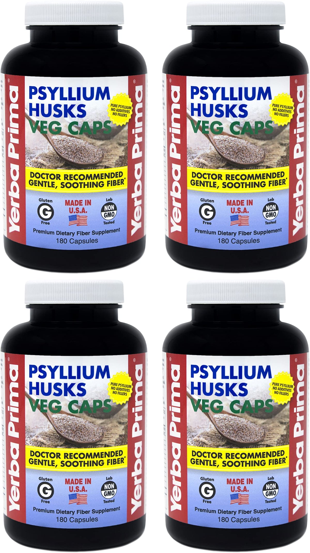 Yerba Prima Psyllium Husks Veg Caps 180 capsules front view