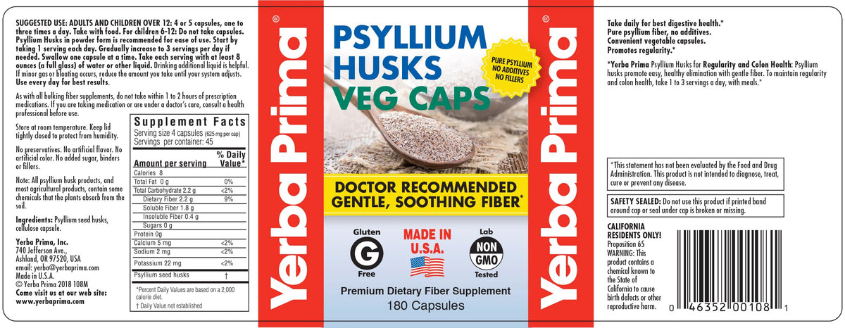 Yerba Prima Psyllium Husks Veg Caps capsules close-up