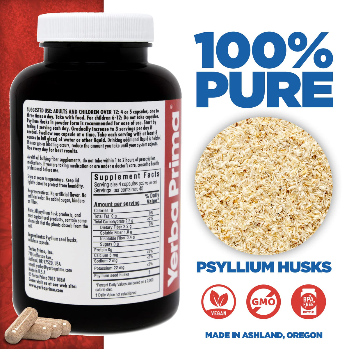 Yerba Prima Psyllium Husks Veg Caps on a kitchen counter