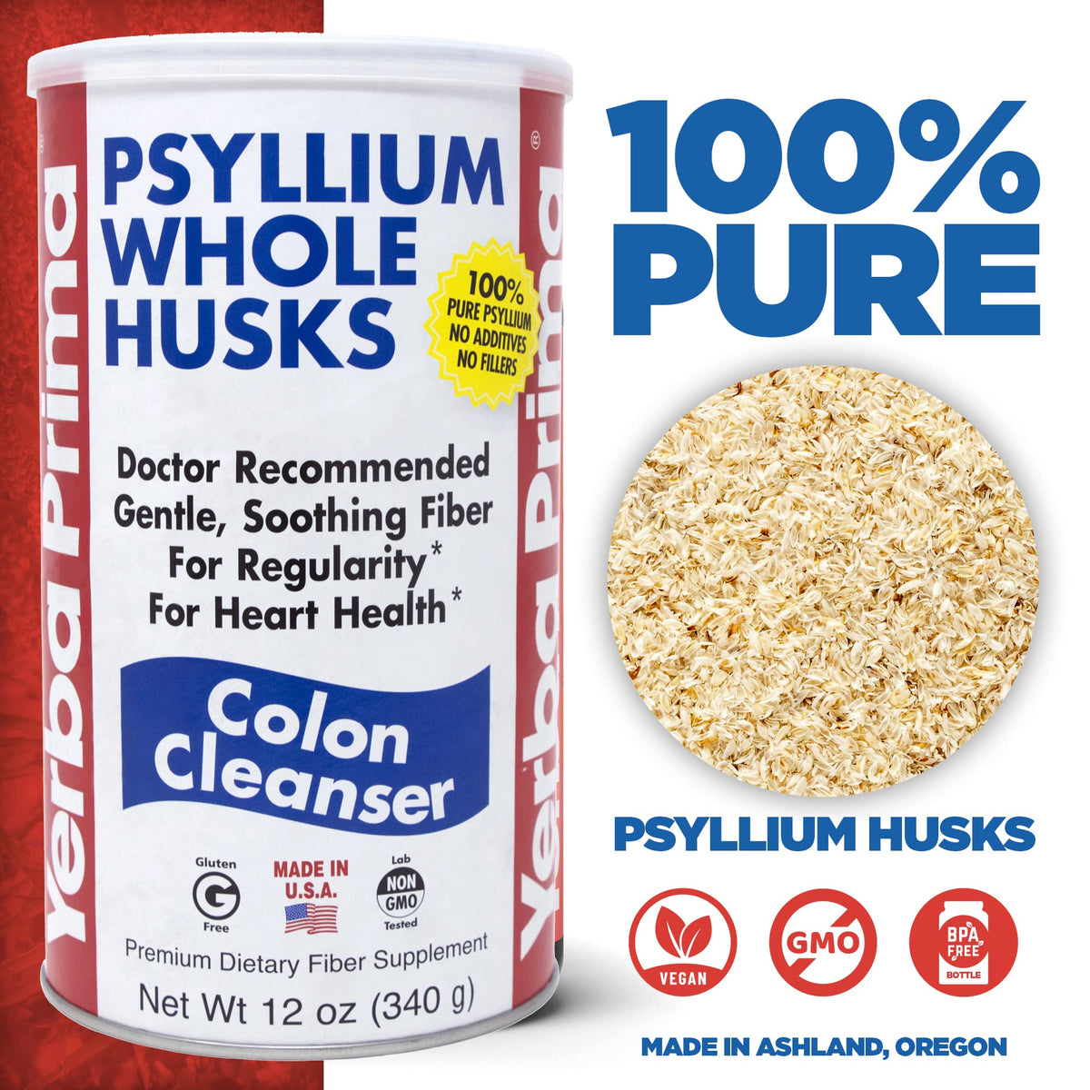 Yerba Prima Psyllium Whole Husks 12 oz pots arrière