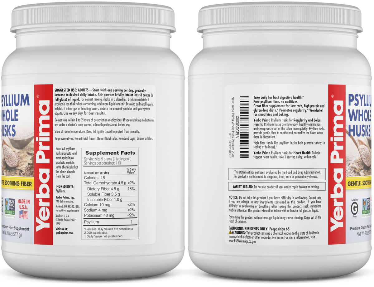 Yerba Prima Psyllium Whole Husks 20 oz en utilisation avec jus d'orange