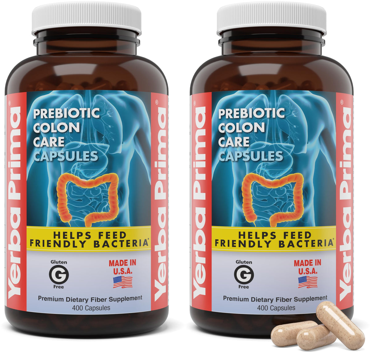 Yerba Prima Soins Prébiotiques du Colon - 400 capsules, vue de face