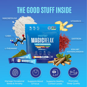 Yesnap MAGICRELAX Poudre de Magnésium 8-en-1 299g étiquette
