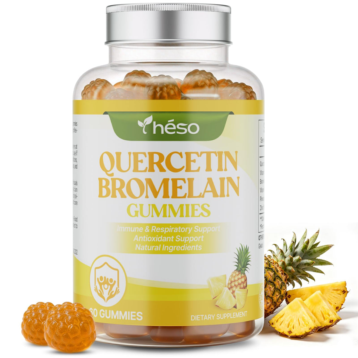 Yheso Quercétine 500mg gommes devant un fond blanc