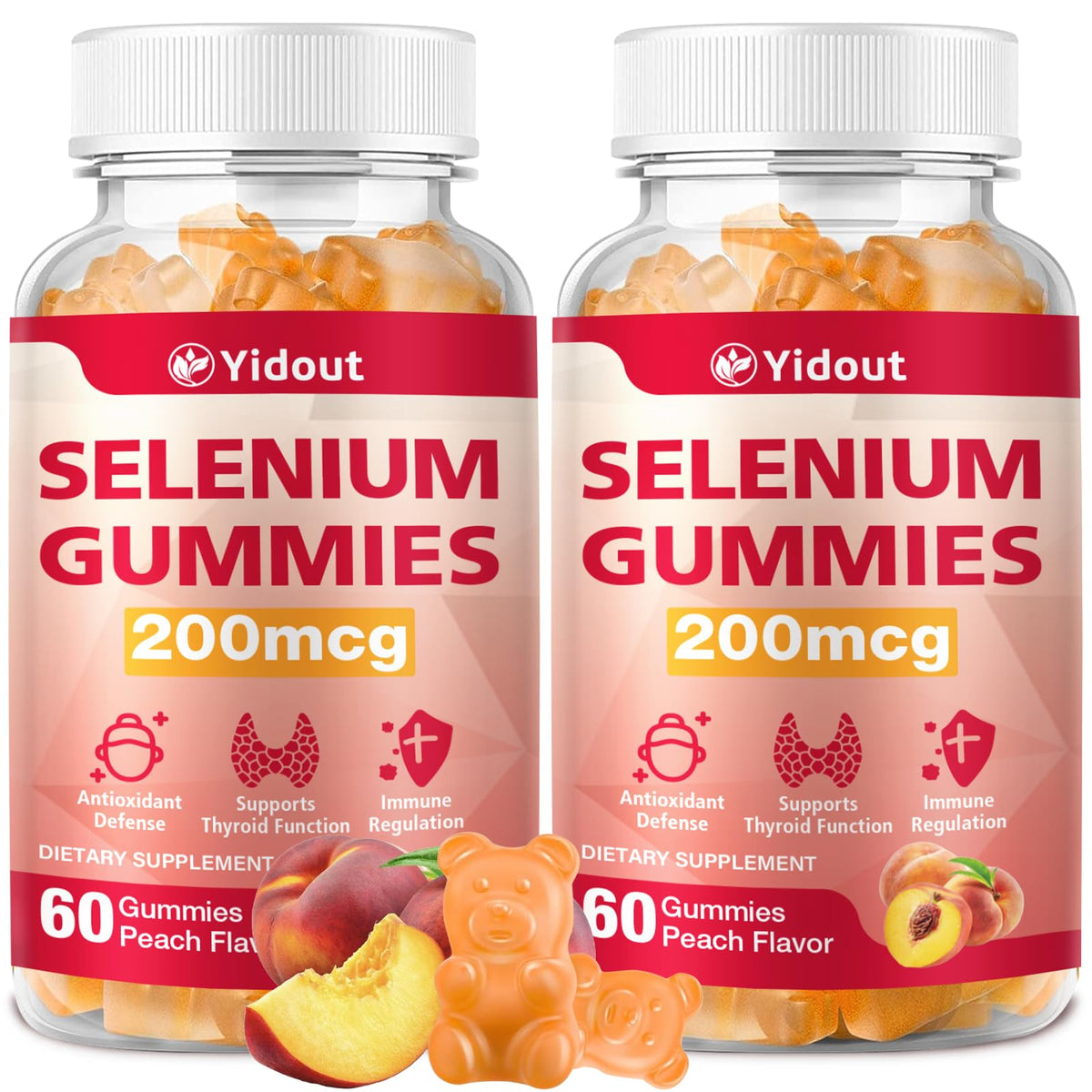 Yidout Gummies de Sélénium 200mcg, pot de 120 pièces, vue de face