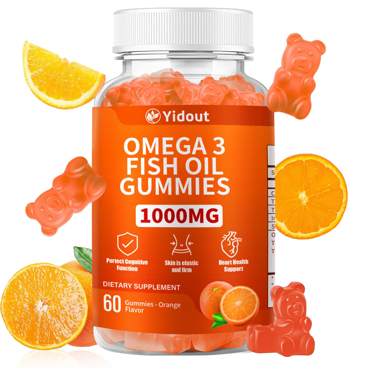 Yidout Gummies Omega 3 Huile de Poisson 60 Comp. packaging vue de face