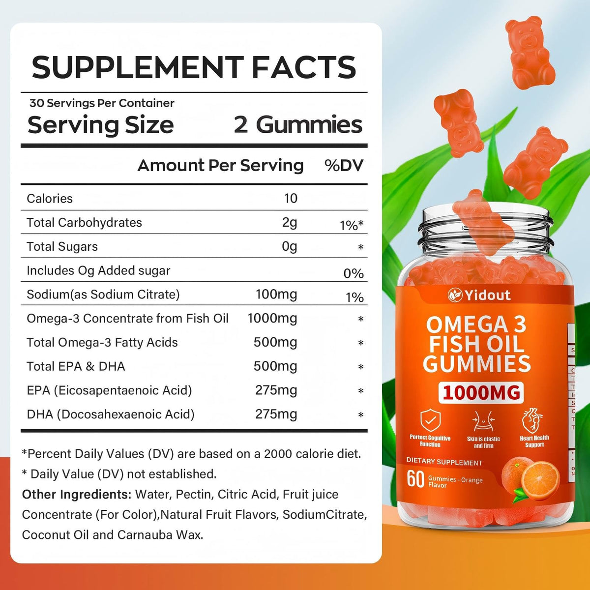 Yidout Gummies Omega 3 orange goût vue de côté