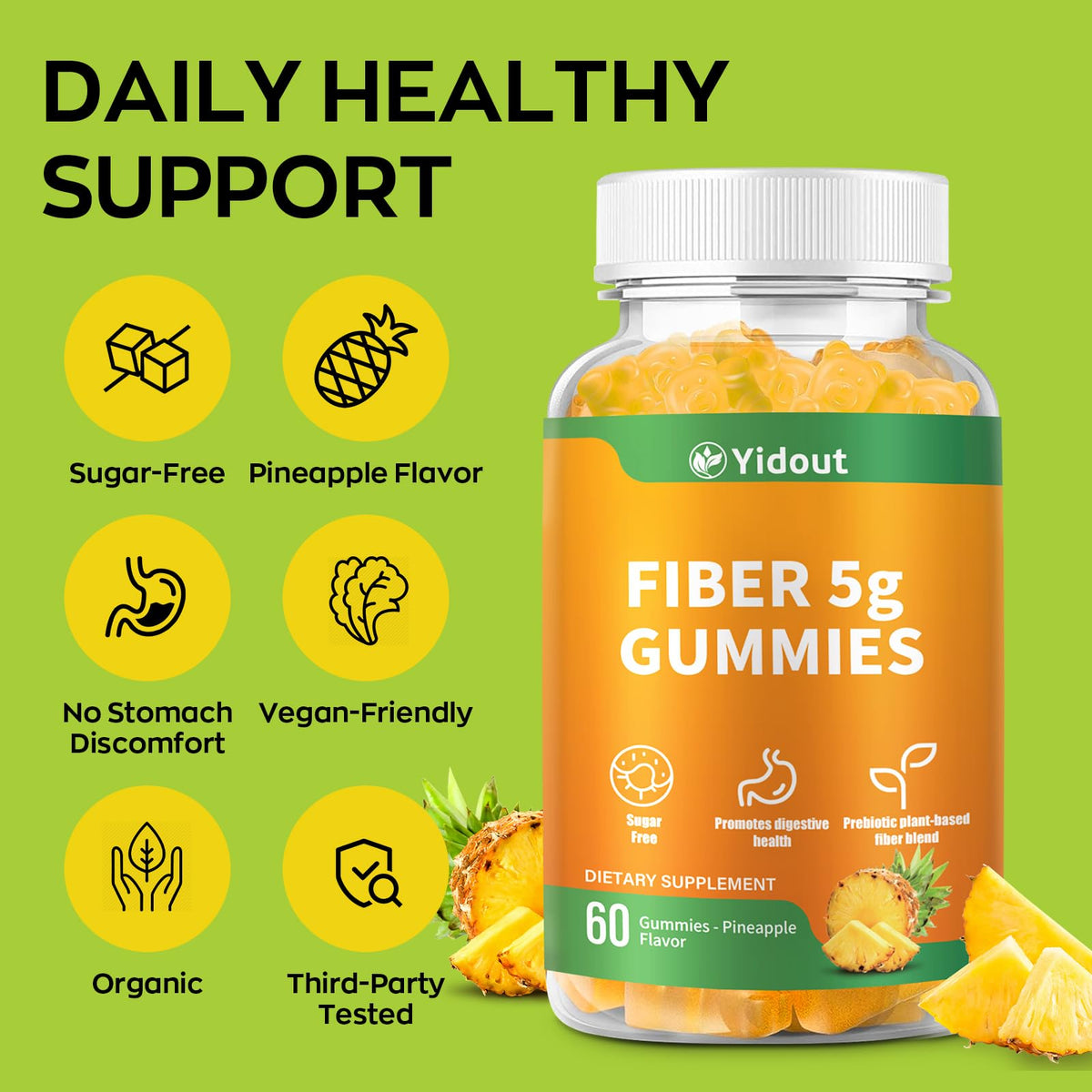 Yidout Gummies Probiotiques Adultes Ananas 60 Comp. sur une table