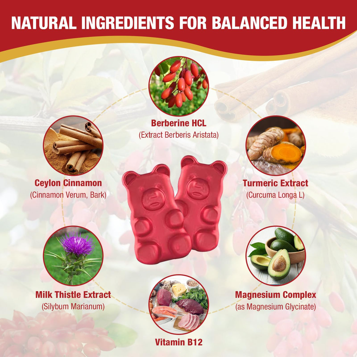 Yikecao Gummies de Berbérine, gummies sur une table en bois