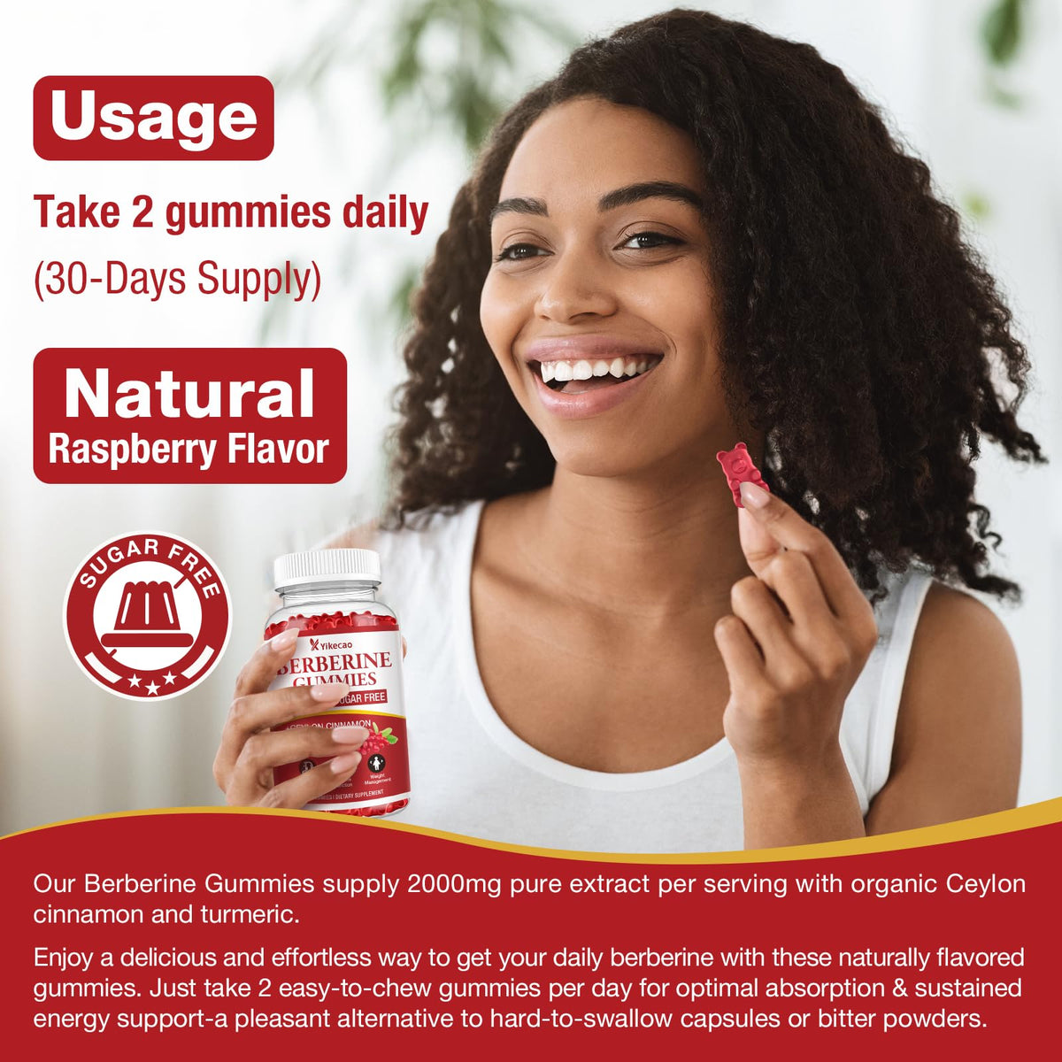 Yikecao Gummies de Berbérine, présentation des gummies dans une main