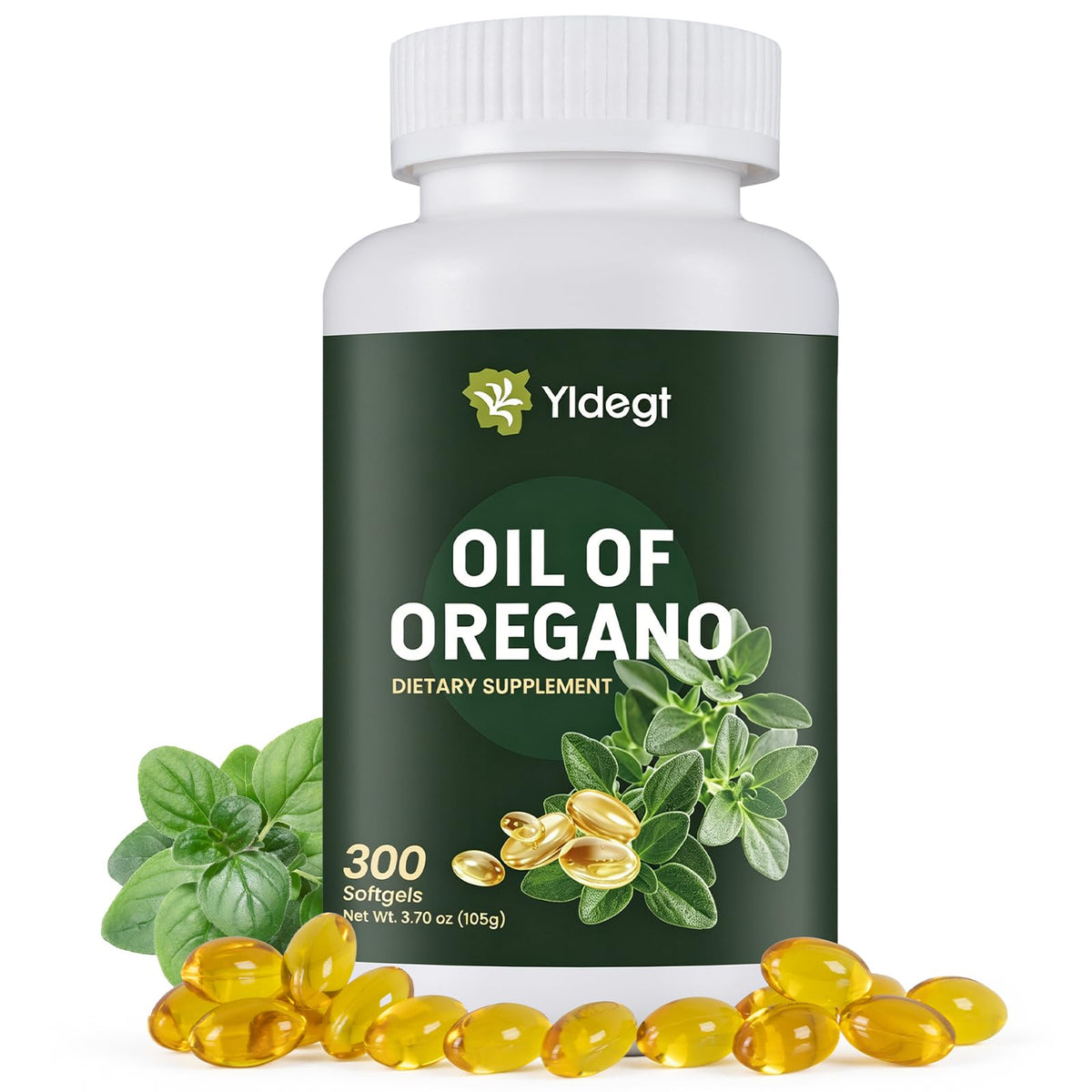 Yldegt Huile d'Origan 300 gélules vue avant avec étiquette