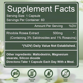 YLOTRE Rhodiola Rosea 500mg capsules side view