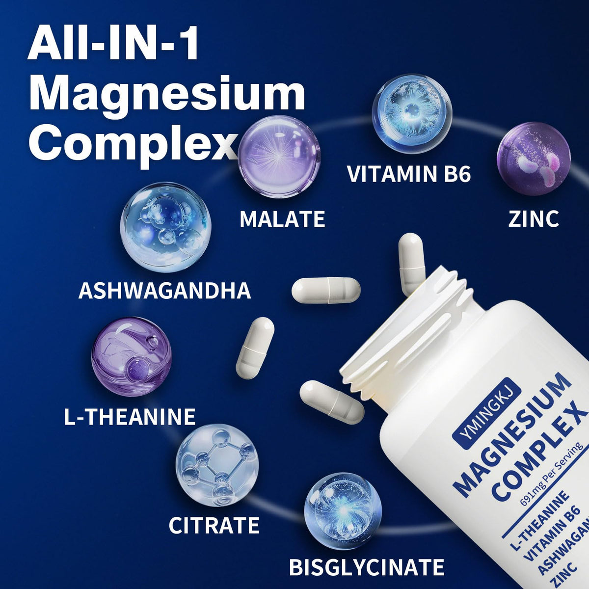 YMINGKJ complément magnésium 350 mg avec ingrédients clés