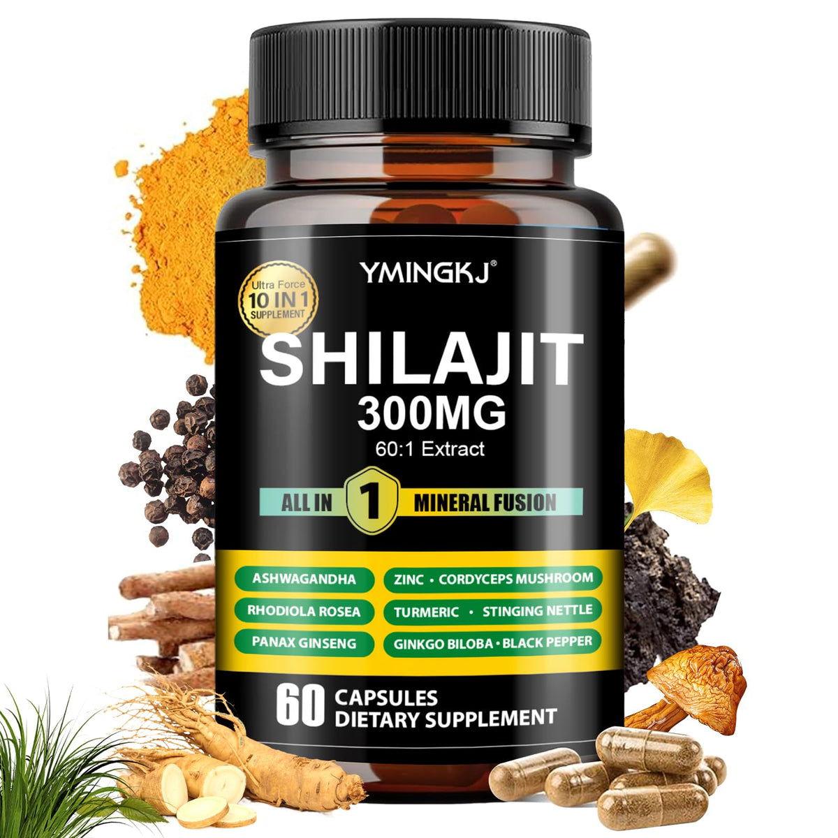 YMINGKJ Compléments Alimentaires Shilajit 10 en 1 60 Capsules vue avant