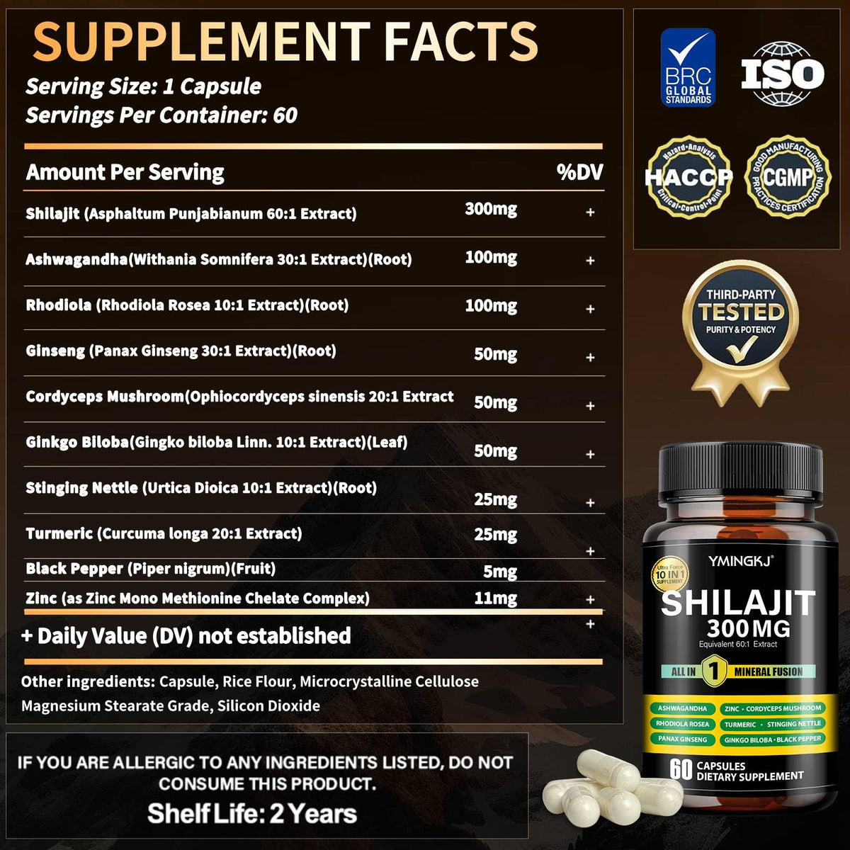 YMINGKJ Compléments Alimentaires Shilajit 10 en 1 emballage