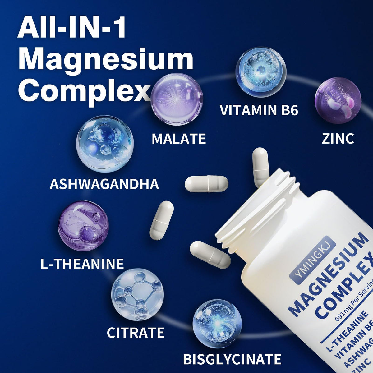 YMINGKJ complexe de magnésium 7-en-1 350mg capsules arrière
