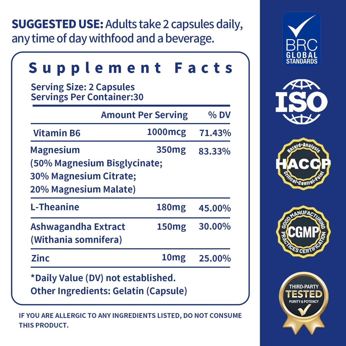 YMINGKJ complexe de magnésium 7-en-1 350mg capsules côté