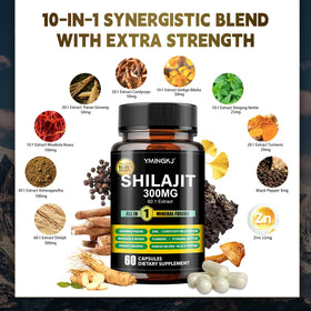 YMINGKJ Shilajit Capsules 60 pcs avec étiquette et ingrédients
