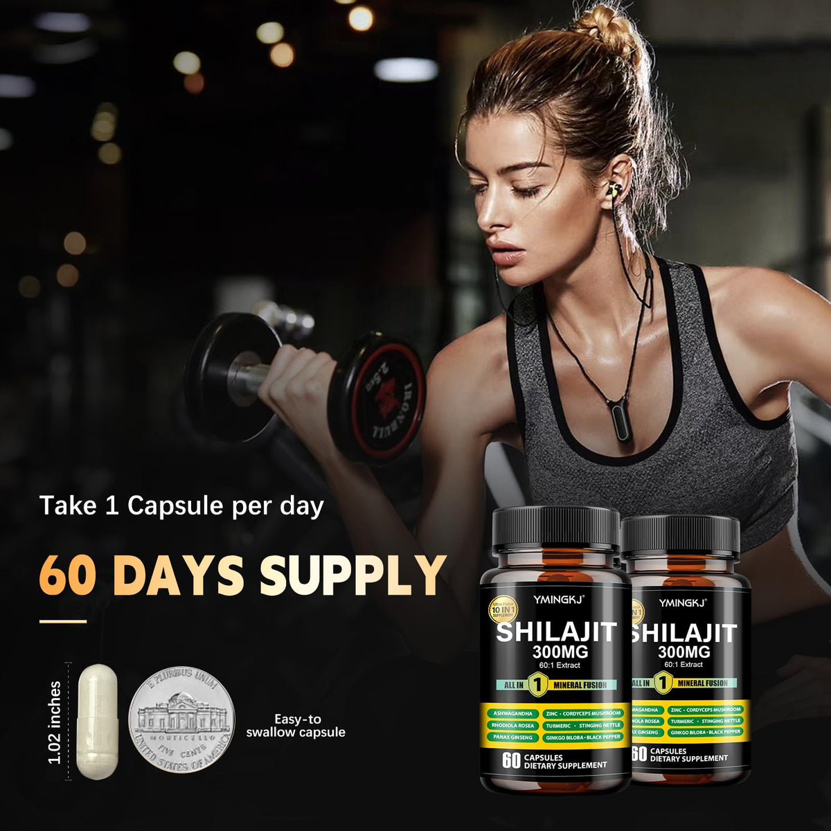 YMINGKJ Shilajit Capsules 60 pcs sur une table