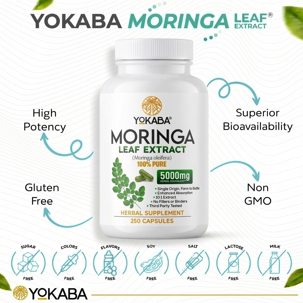Yokaba Moringa Oleifera capsules sur une table en bois