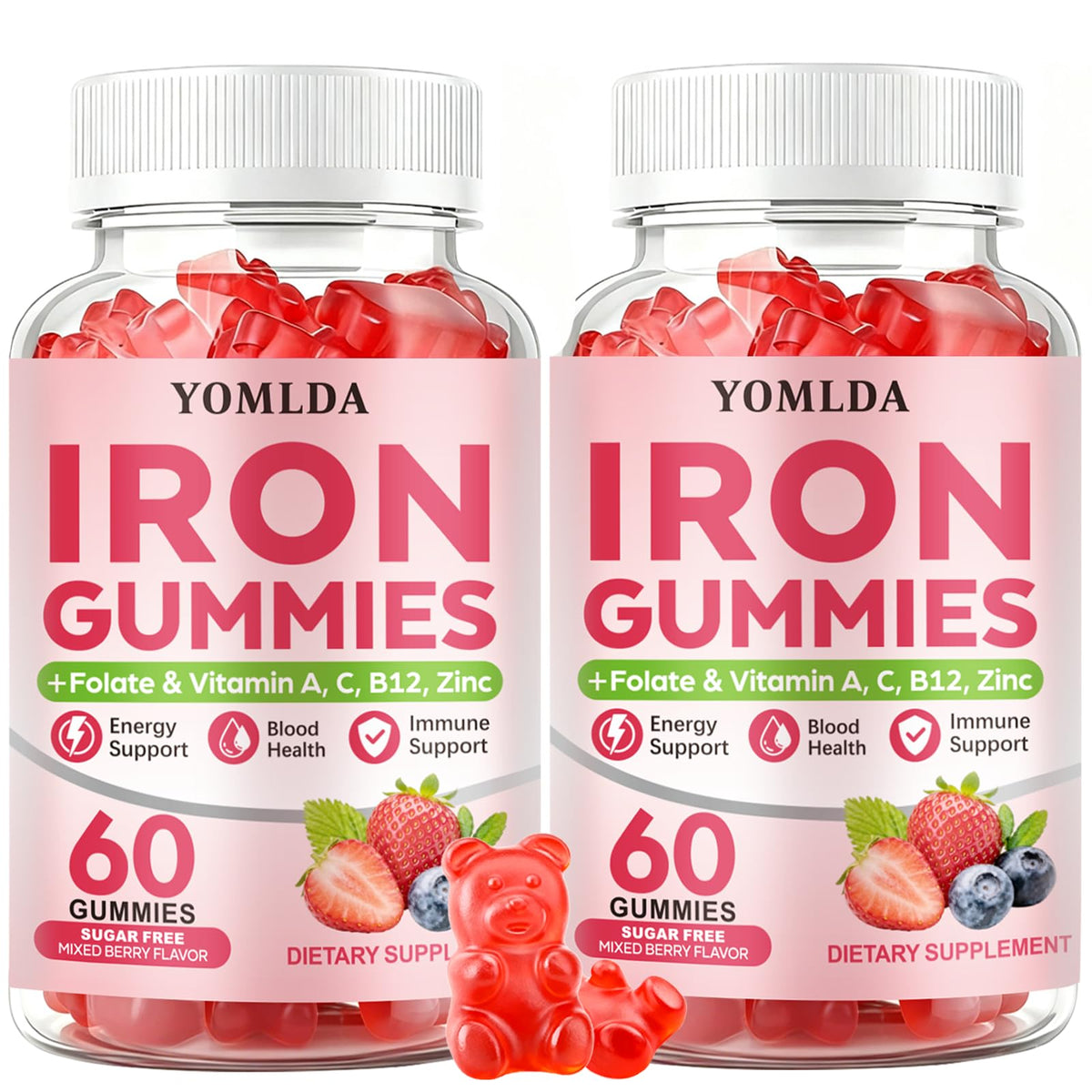 YOMLDA gummies de fer végétales 120 unités, pot avec couvercle