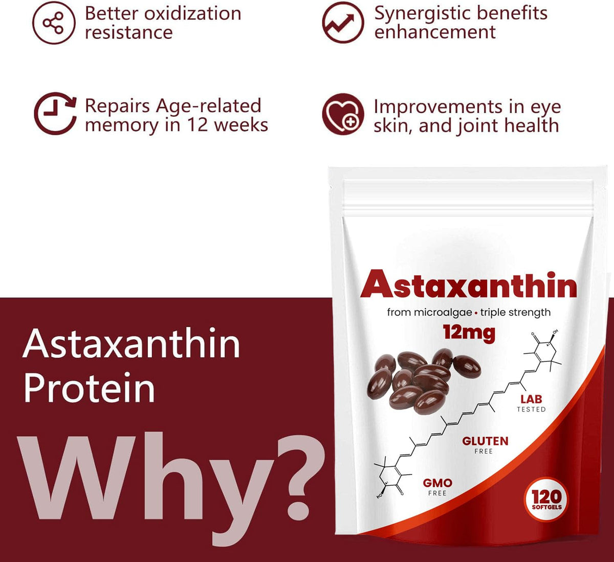 Yoqpoe Astaxanthin 12mg gélules molles, emballage