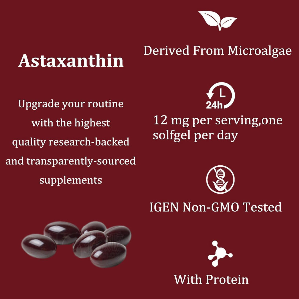 Yoqpoe Astaxanthin 12mg gélules molles, gélules individuelles