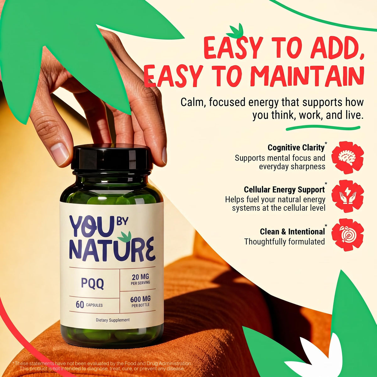 YOUBYNATURE PQQ 20mg capsules végétales sur une table