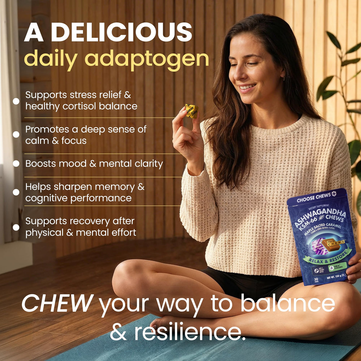 YouChews Gummies Ashwagandha KSM-66 325mg goût caramel