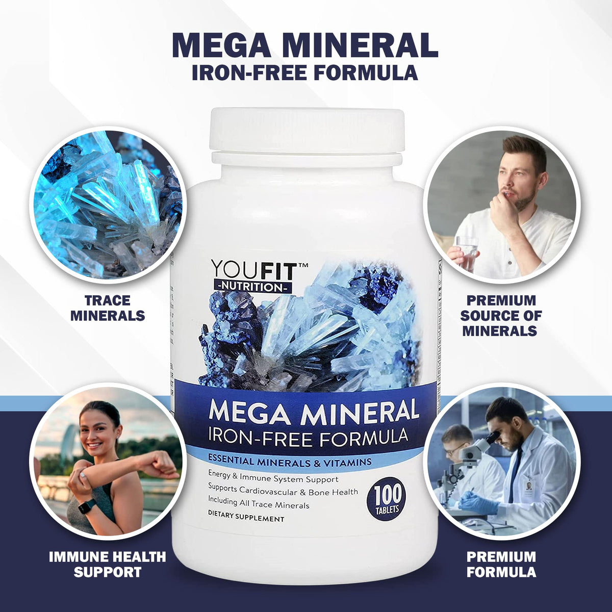 YouFit Nutrition Mega Minerals 1000mg Calcium 500mg Magnésium côté