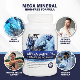YouFit Nutrition Mega Minerals 1000mg Calcium 500mg Magnésium côté