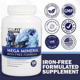 YouFit Nutrition Mega Minerals 1000mg Calcium 500mg Magnésium devant avec étiquette