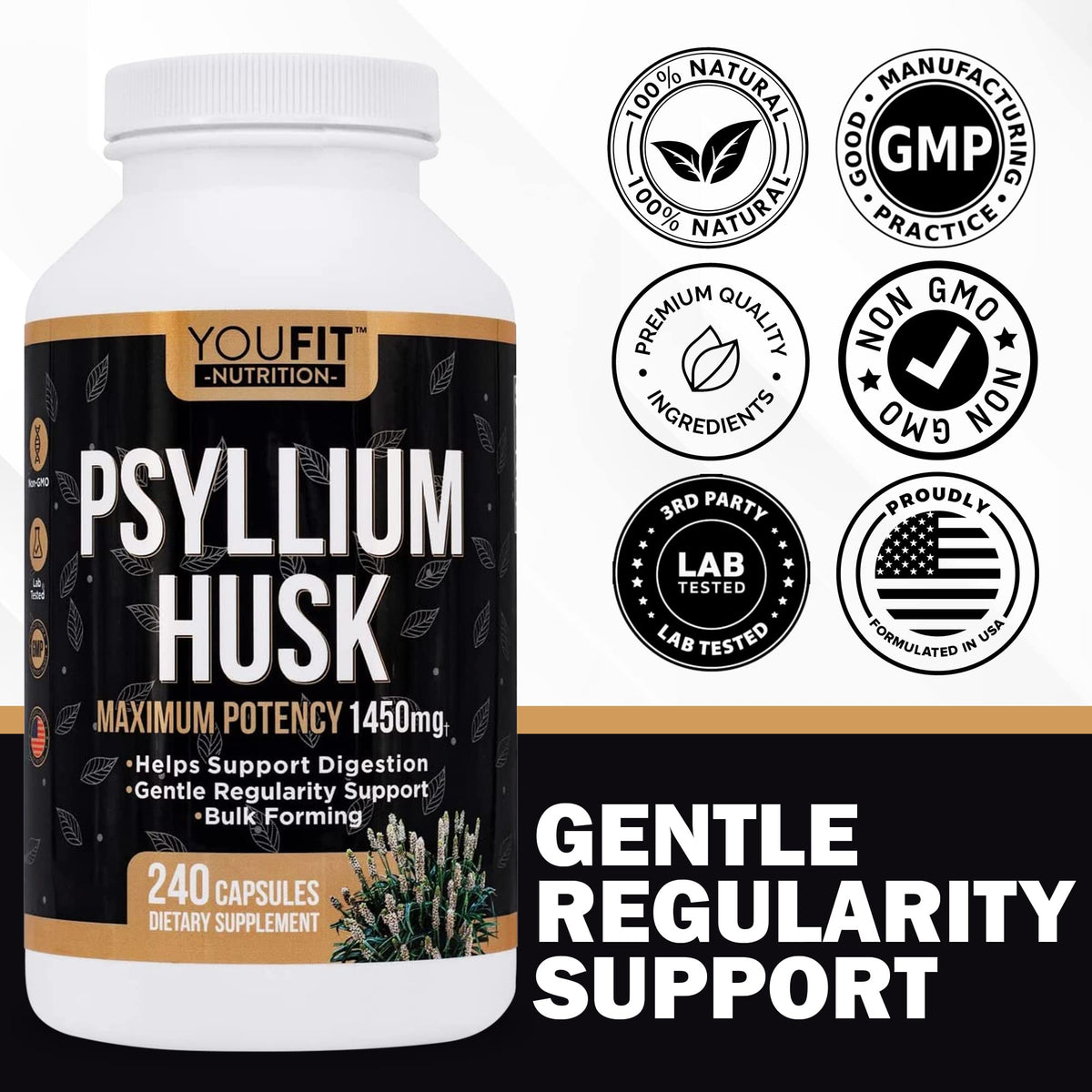 YouFit Nutrition Psyllium capsules in hand for scale