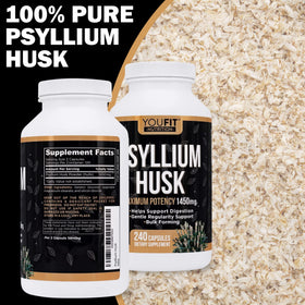 YouFit Nutrition Psyllium capsules with glass of water