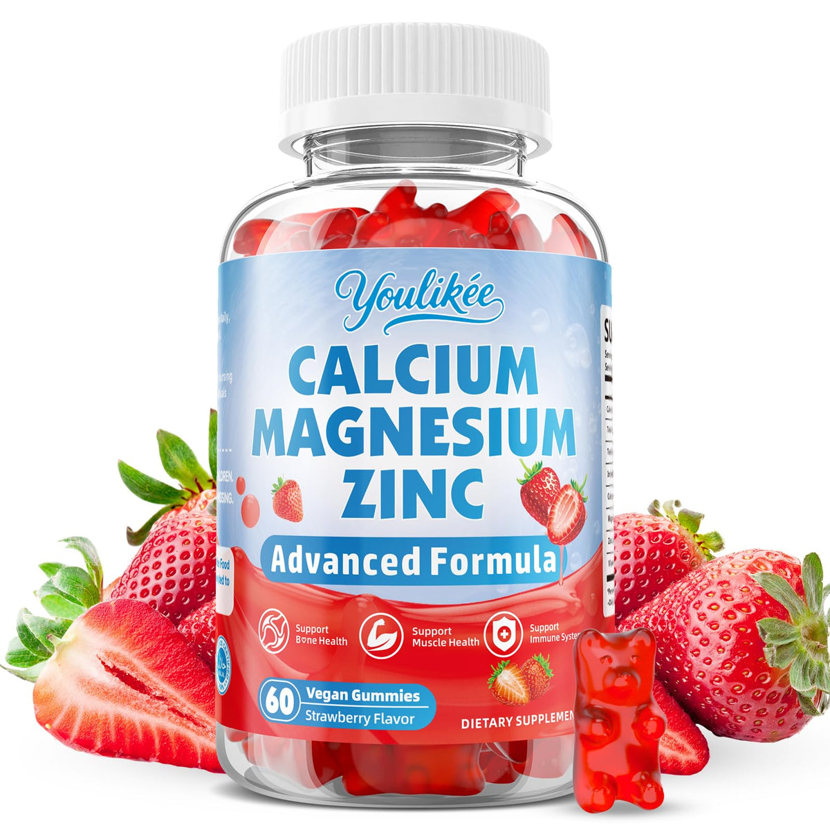 Youlikee Gummies Calcium Magnésium Zinc 1000mg D3 avant