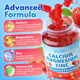Youlikee Gummies Calcium Magnésium Zinc 1000mg D3 côté