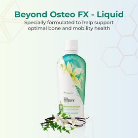 Youngevity Beyond Osteo-FX en portion dans un verre avec un fruit