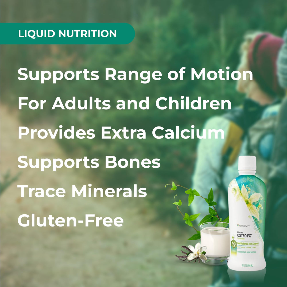 Youngevity Beyond Osteo-FX flacon ouvert montrant le liquide