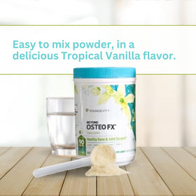 Youngevity Beyond Osteo FX poudre support osseux mélange dans un verre